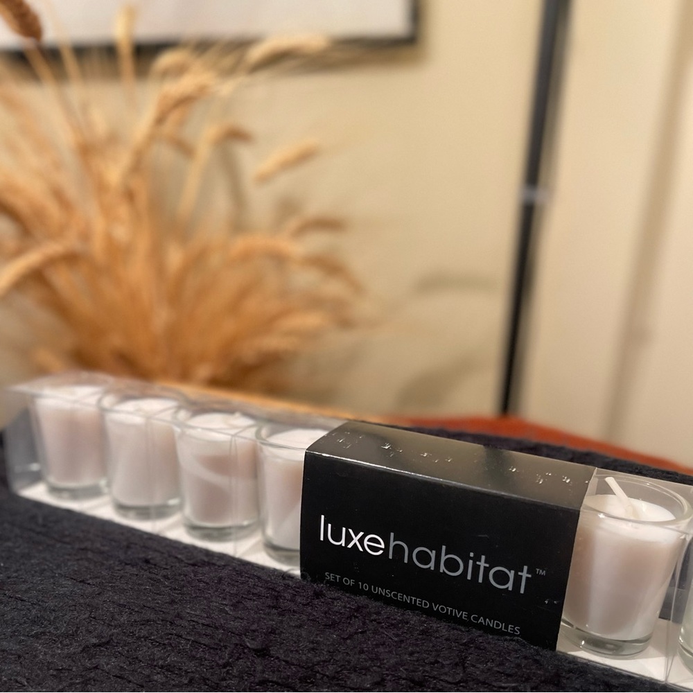 🕯🖤🤍🥂 Luxe Habitat Set of White 10 Unscented Glass Votive Candles
